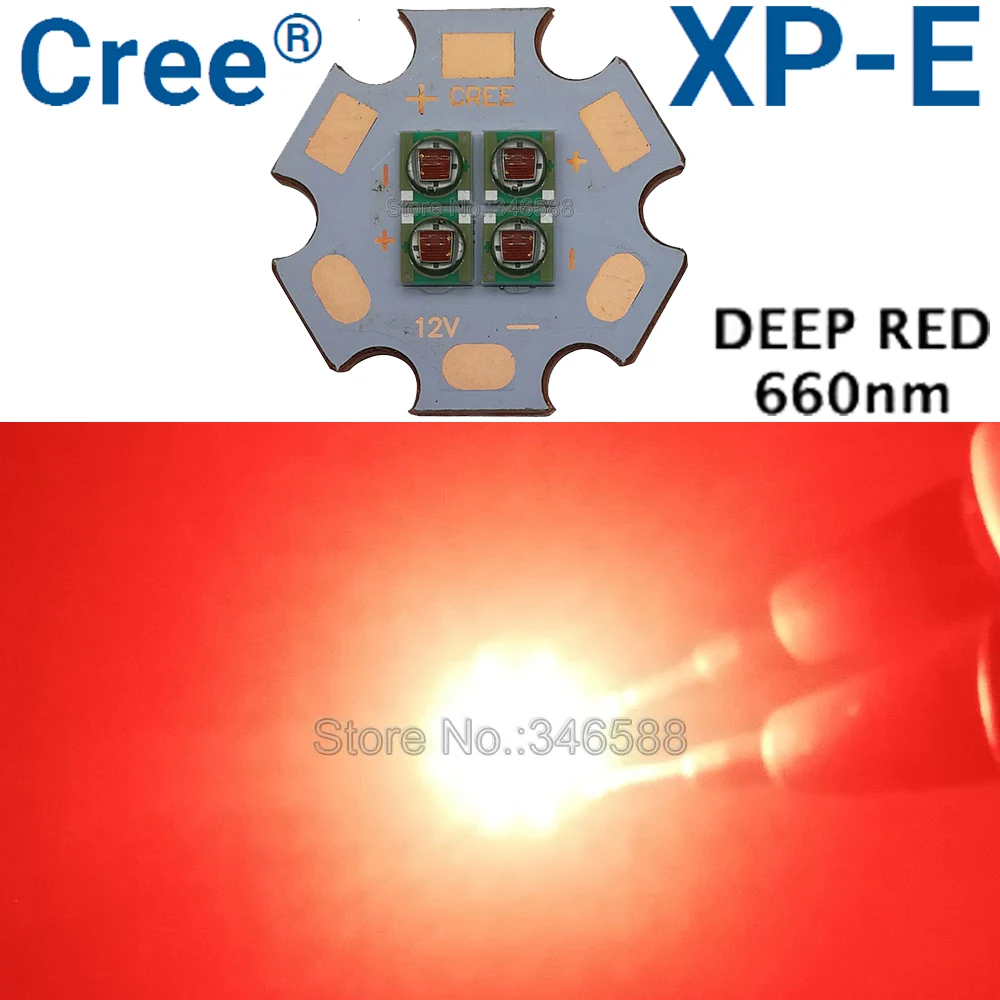 4 светодиода Cree XPE, 12 Вт, 4 светодиода, интегрированный источник света с 4 чипами, глубокий красный, 660нм, светодиодный излучатель на 3 В/6 в/12 В, 20 мм, медная печатная плата