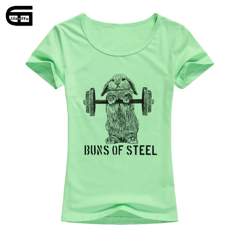 Light green Women Модная классная футболка для фитнеса с кроликом Женская забавная футболка булочки из стали Футболка с принтом Летний стиль Kawaii Топы хлопковые футболки B187 - Цвет: Light green Women