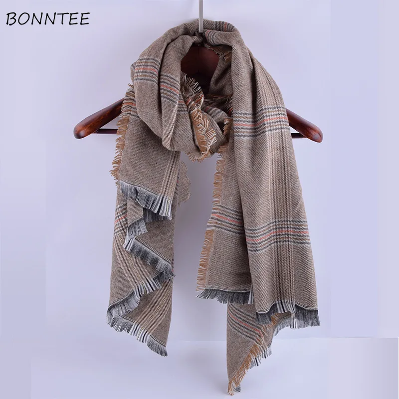 

Scarves Women Large Tassel Fashion Shawls Retro Plaid Scarf Ladies Korean Simple Cute Thicken Warm Soft Womens Scarfs Student