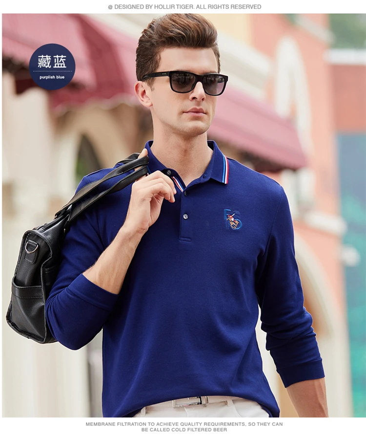 Hollirtiger polo, мужская рубашка с длинным рукавом, Мужская брендовая одежда, одноцветная, высокое качество, Осень-зима, повседневные рубашки поло, мужские Поло