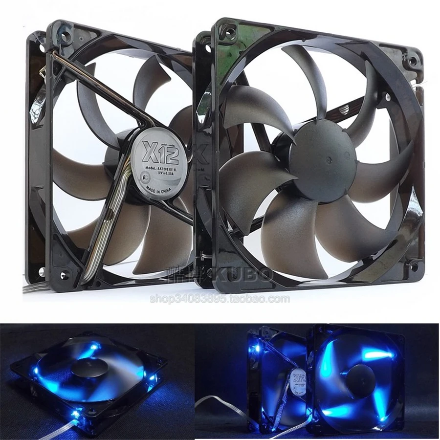 

New Silent Blue Led 120MM 1225 12025 120*120*25MM 12*12*2.5CM chassis fan 12025 thin 12CM 12V 0.25A 3pin