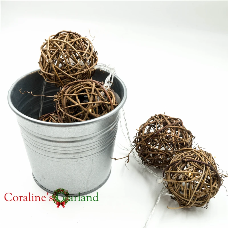 Гирлянда 4 м 20 шт. натуральный коричневый ротанговый шар сказочные гирлянды