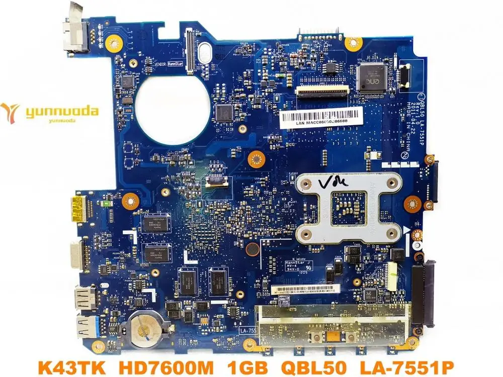 Оригинальная материнская плата для ноутбука ASUS K43T K43TK HD7600M 1 ГБ QBL50 LA-7551P