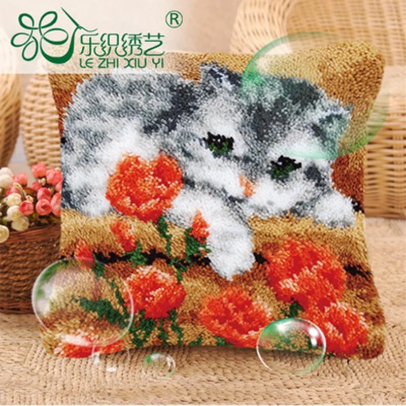 Чехол для подушки с изображением животных Cat Набор изготовления крючков и