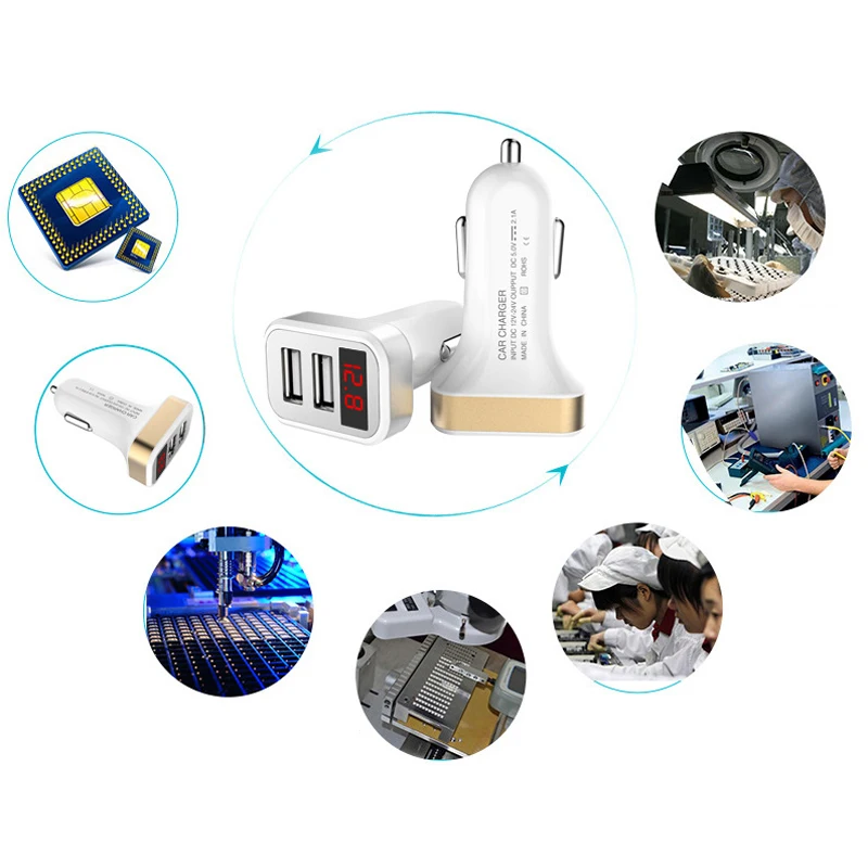 Умное автомобильное зарядное устройство с двумя USB портами и ЖК дисплеем 5 В 2 1 а