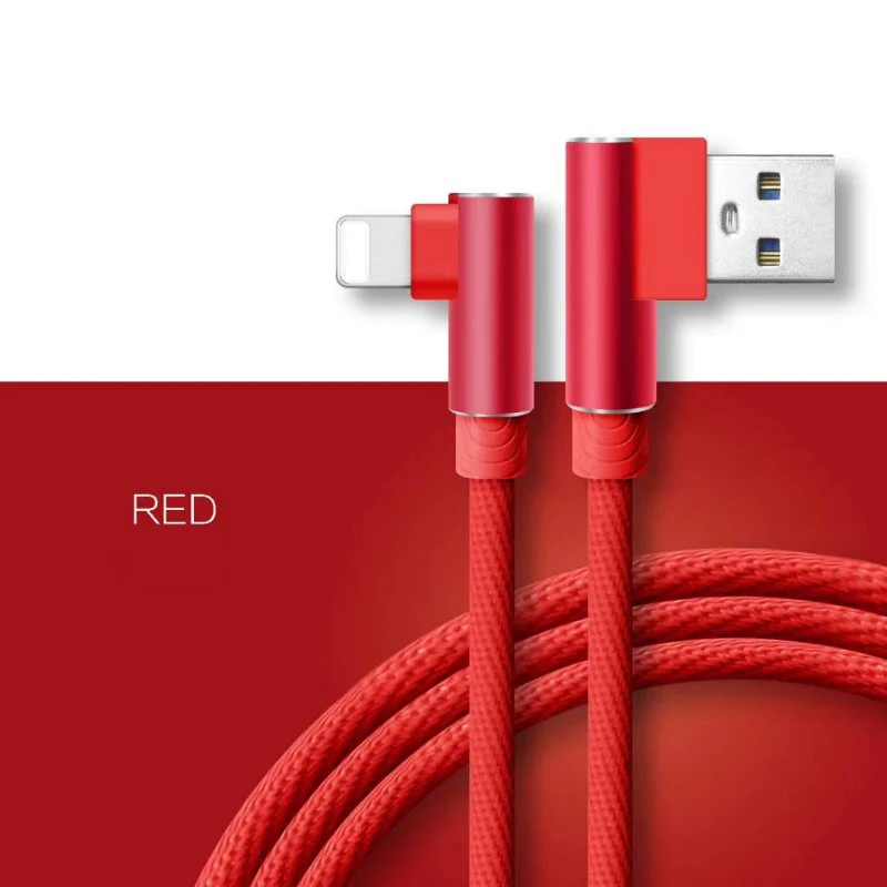 Suntaiho 90 градусов USB кабель для iPhone XS Max XR X 6s 7 8 plus 2A Быстрая зарядка кабель для освещения iPad USB зарядное устройство Дата-кабель - Цвет: Red