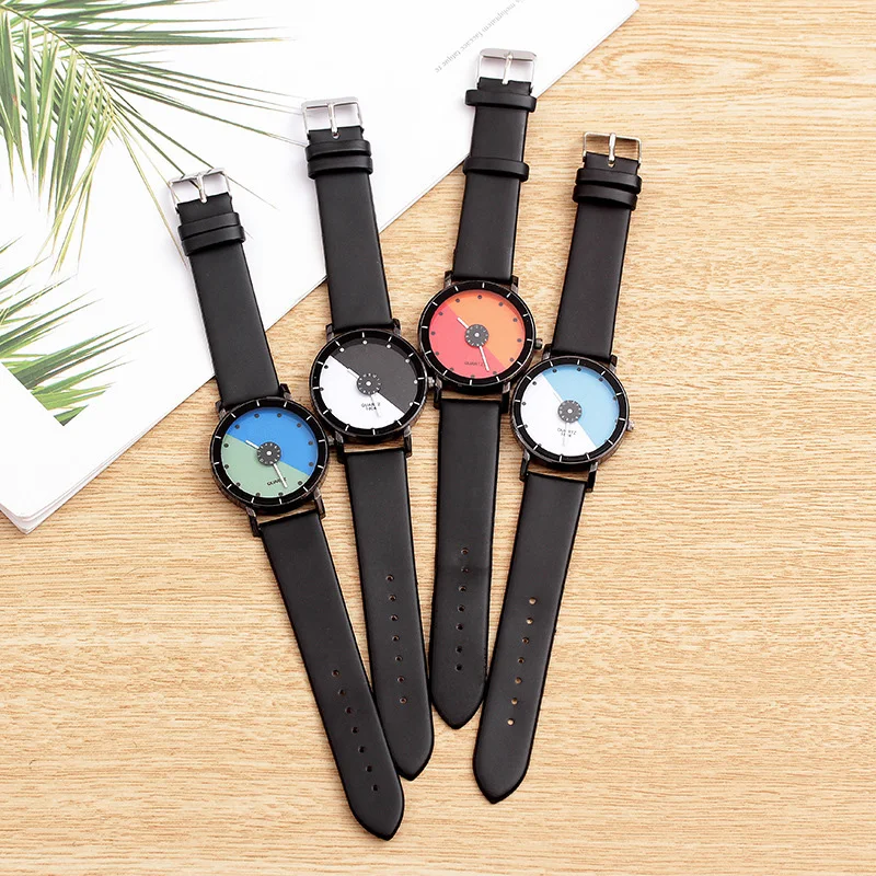 Простой Черный Белый PU ремешок наручные часы женские модные кварцевые браслет