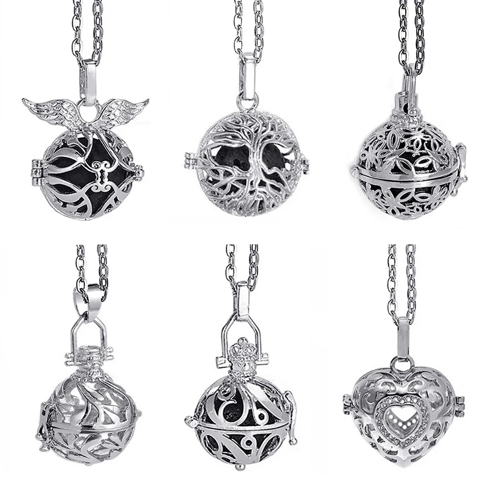 Lava Stone Aromatherapy Rhodium Stainless Steel Color Glow Diffuser Necklace Locket Necklace for Perfume Essential Oil