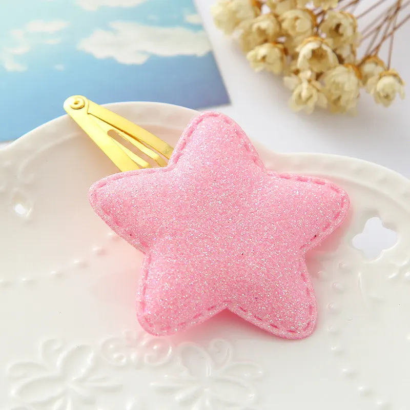 Pink Star LNRRABC 1 шт., модные,, заколки для волос из искусственной кожи для девочек, бабочки, сердца, звезды, маленькие блестки, BB заколки для волос, аксессуары для волос - Цвет: Pink Star