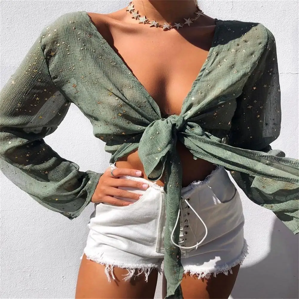 Летняя Осенняя Сексуальная Перспектива пятиконечная Звездный кардиган рубашка
