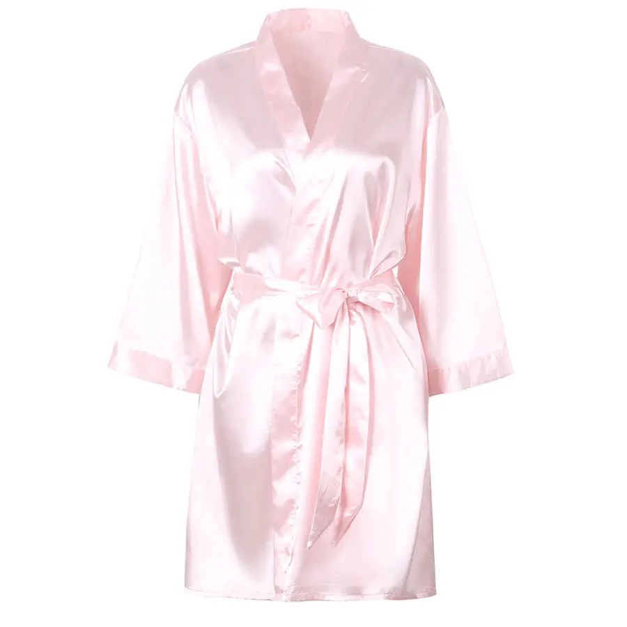 Простой стиль свободные халаты пижамы из искусственного шелка с поясом женский