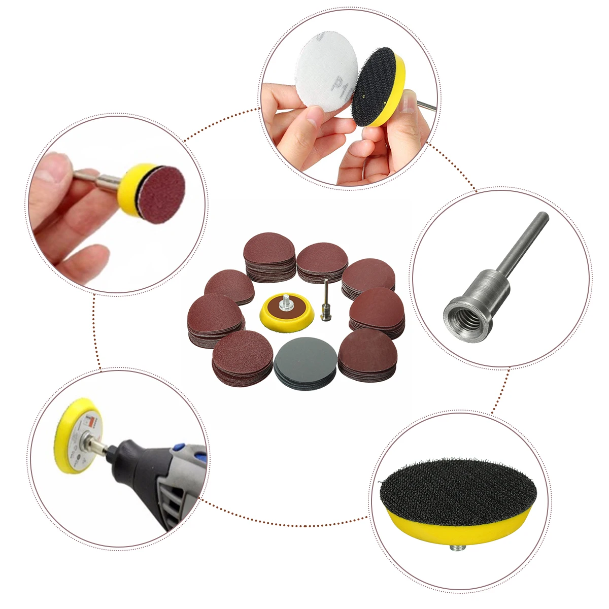 Наждачная бумага 25 мм/1 дюйм 100 шт. + 1 пластина с петлей на липучке 1/8 дюймов