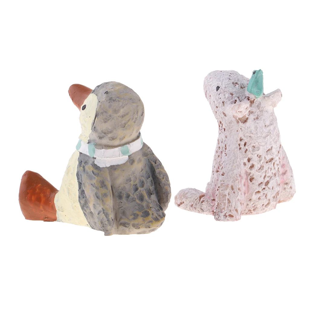 

2Pcs Mini Animal Figurines 1/12 Dollhouse Miniatures Penguin+Polar Bear