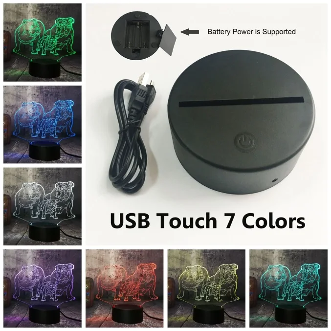 Touch One 7 Color Новинка, милый щенок, бульдог, семейный 3D светодиодный ночник, милая собака, собачка, животное, настольный домашний спальный домик, декоративный светильник, подарок для ребенка - Испускаемый цвет: Touch One 7 Color