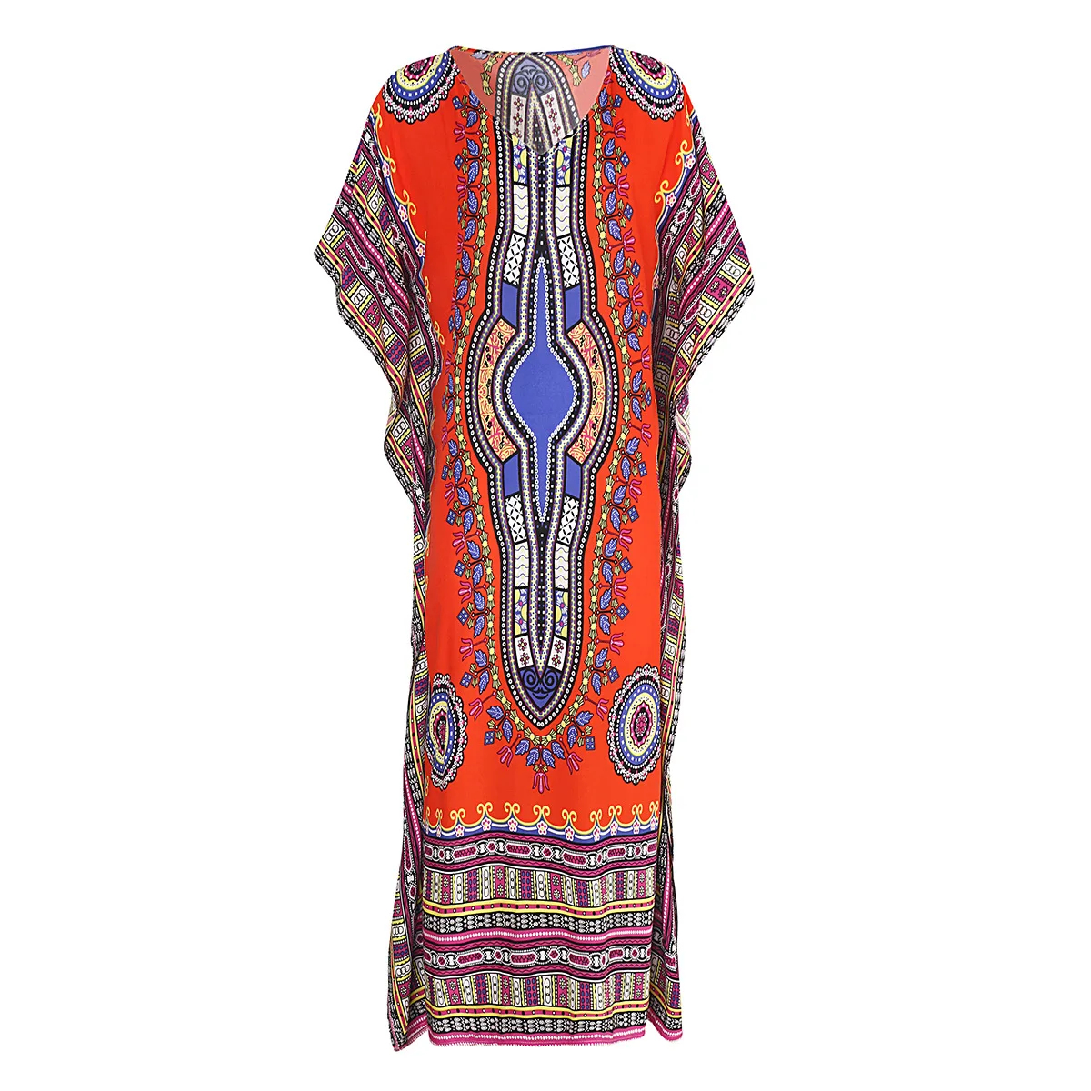 

2021 Summer Bohemian Print Batwing Sleeve Women Maxi Dress Ethnic Beachwear Holiday Vestidos De Fiesta VKDR1662