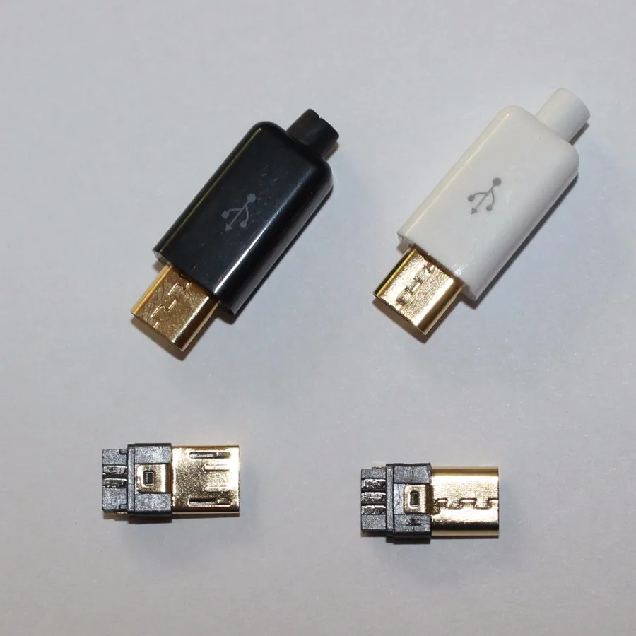 100 наборов DIY Micro USB Type B штекер 5 pin 4 шт разъем в 1 черный белый цвет части