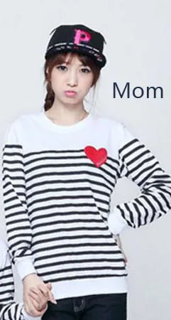 mother t shirt Семья соответствующие одежды весна осень семья комплектов одежды с длинным рукавом любовь полоса отец дочь девочка мальчик - Цвет: mother t shirt