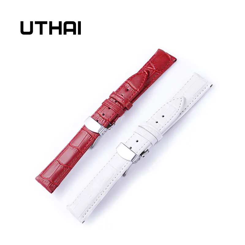 UTHAI B08 высокое качество женские из натуральной кожи Ремешки для наручных часов 12-20 мм часы Бабочка Пряжка группа сталь Пряжка ремешок на запястье