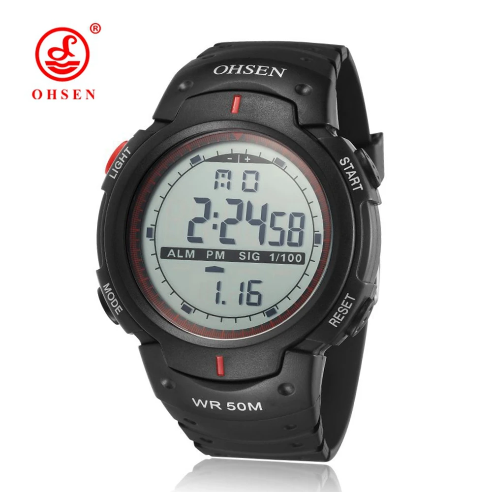 OHSEN мужские цифровые часы электронные наручные армейские красные модные