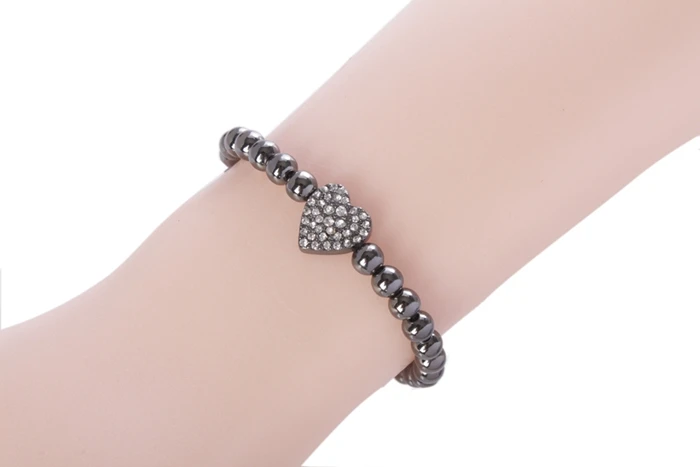 

1PCS Fashion Rhinestone Heart Brass Beaded Stretch Bracelet at various colors Free Shipping