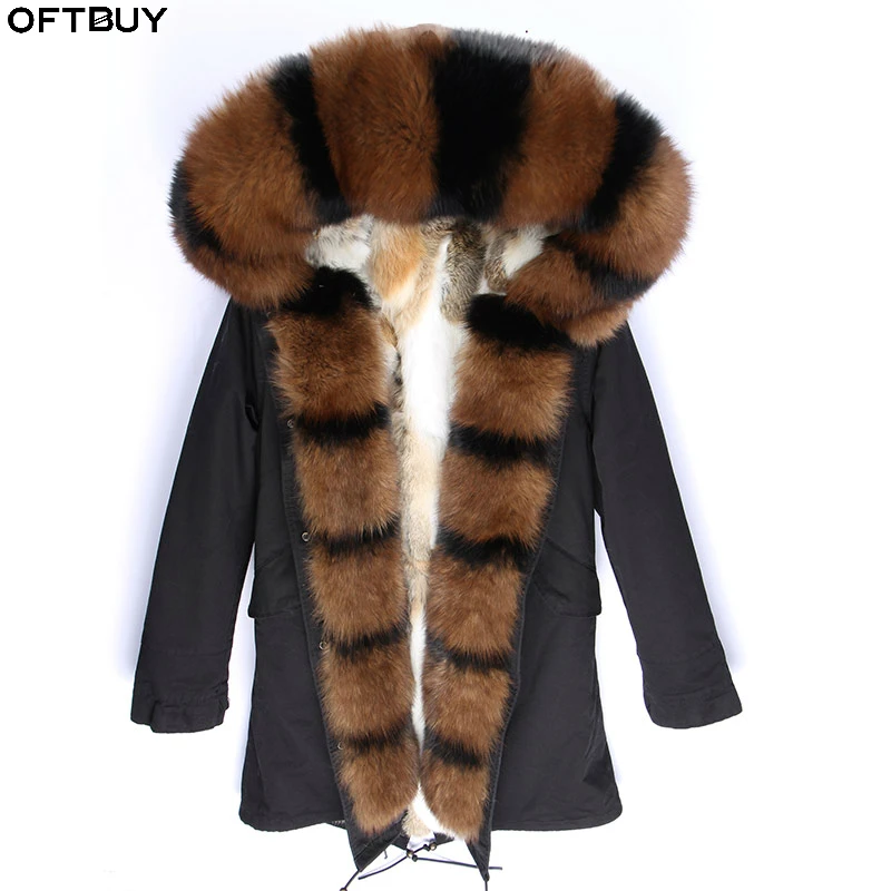 Женская парка с кроличьим мехом внутри OFTBUY длинная теплая куртка капюшоном и