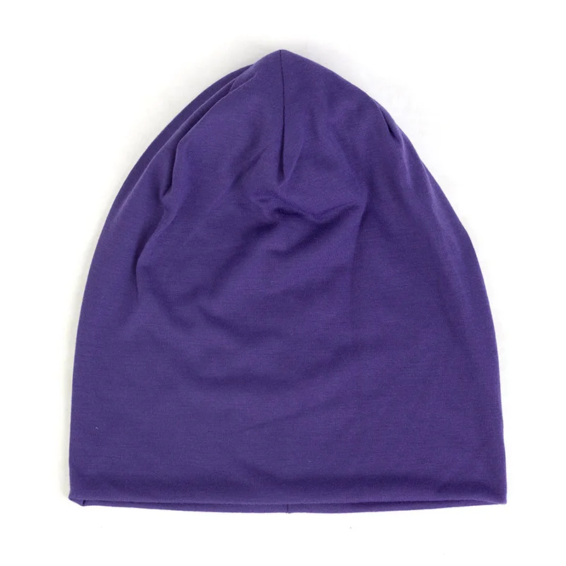 Dark Purple Сплошной цвет slouky Beanie для женщин модные мужские кепки из хлопка тюрбан шапки унисекс Beanies женские весенне-зимние шапки эластичные - Цвет: Dark Purple