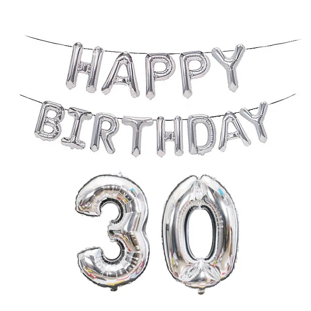 Sliver 30th FUDANL 15 шт. 16 дюймов розовое золото цифры буквы шары День рождения шары 18 21 30 40 50 60th Взрослый день рождения украшения - Цвет: Sliver 30th