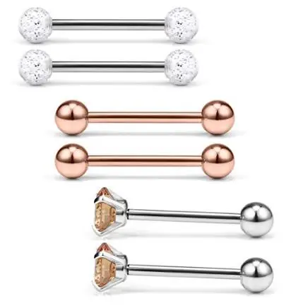JFORYOU 14G 5/8Inch Cubic Zirconia Tongue Labret Cheek Nipple Shield Ring Barbell Body Piercing Jewelry Retainer Set 6PCS | Украшения и