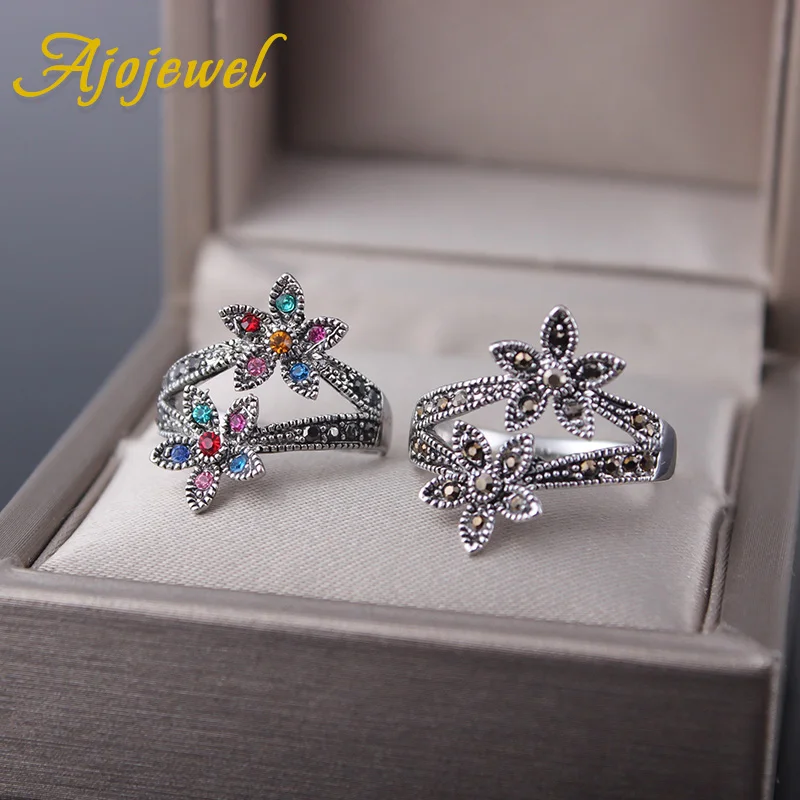 Женское кольцо с двойным цветком и стразами размеры 6-9 | Украшения аксессуары