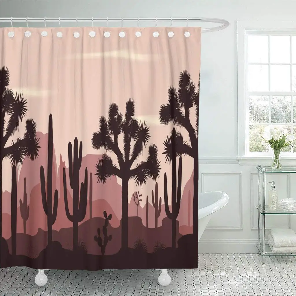 Ткань занавески для душа пейзаж пустыня с Джошуа деревья опунтия и Сагуаро