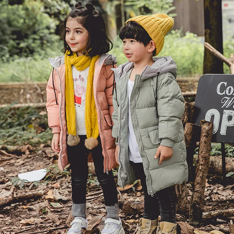 HH/зимняя куртка пальто для девочек утепленное длинное с капюшоном и воротником