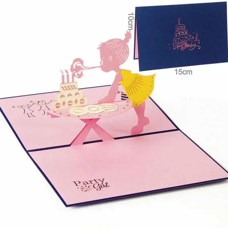 3D всплывающий дизайн открытки на день рождения пригласительные любовь девочка