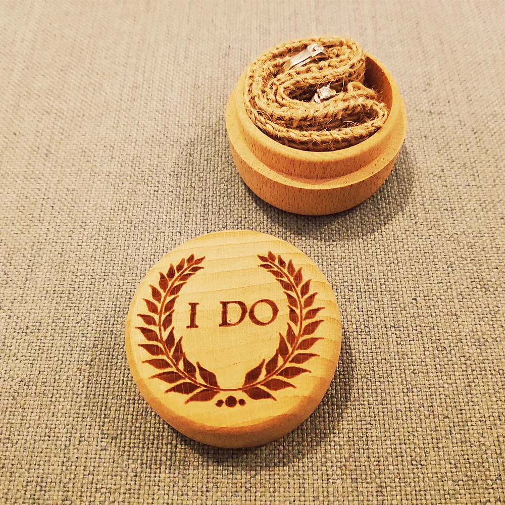 Round Wood Ring Box with Wreath Wedding Bearer Pillow Alternative Engagement Memory Engraved Jewellery Boxes | Дом и сад