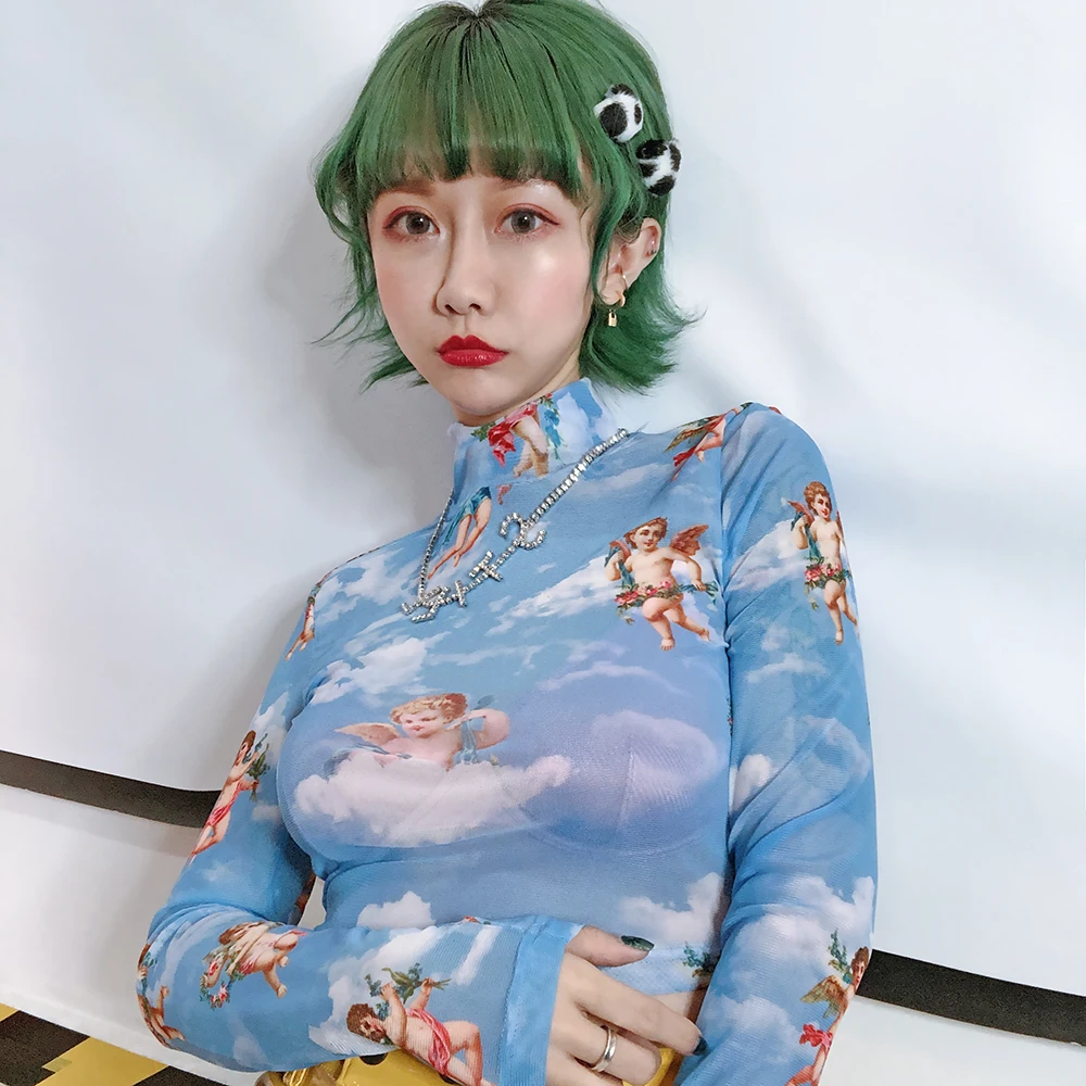 Женская футболка с длинным рукавом Angle летняя пикантная сетчатая водолазка