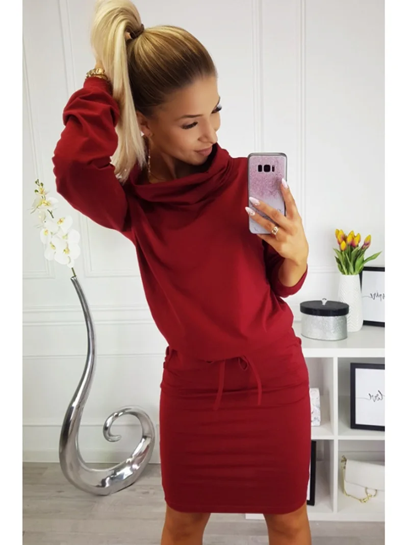 2018 осень зима женское платье длинный рукав карман Bodycon Повседневное пикантные