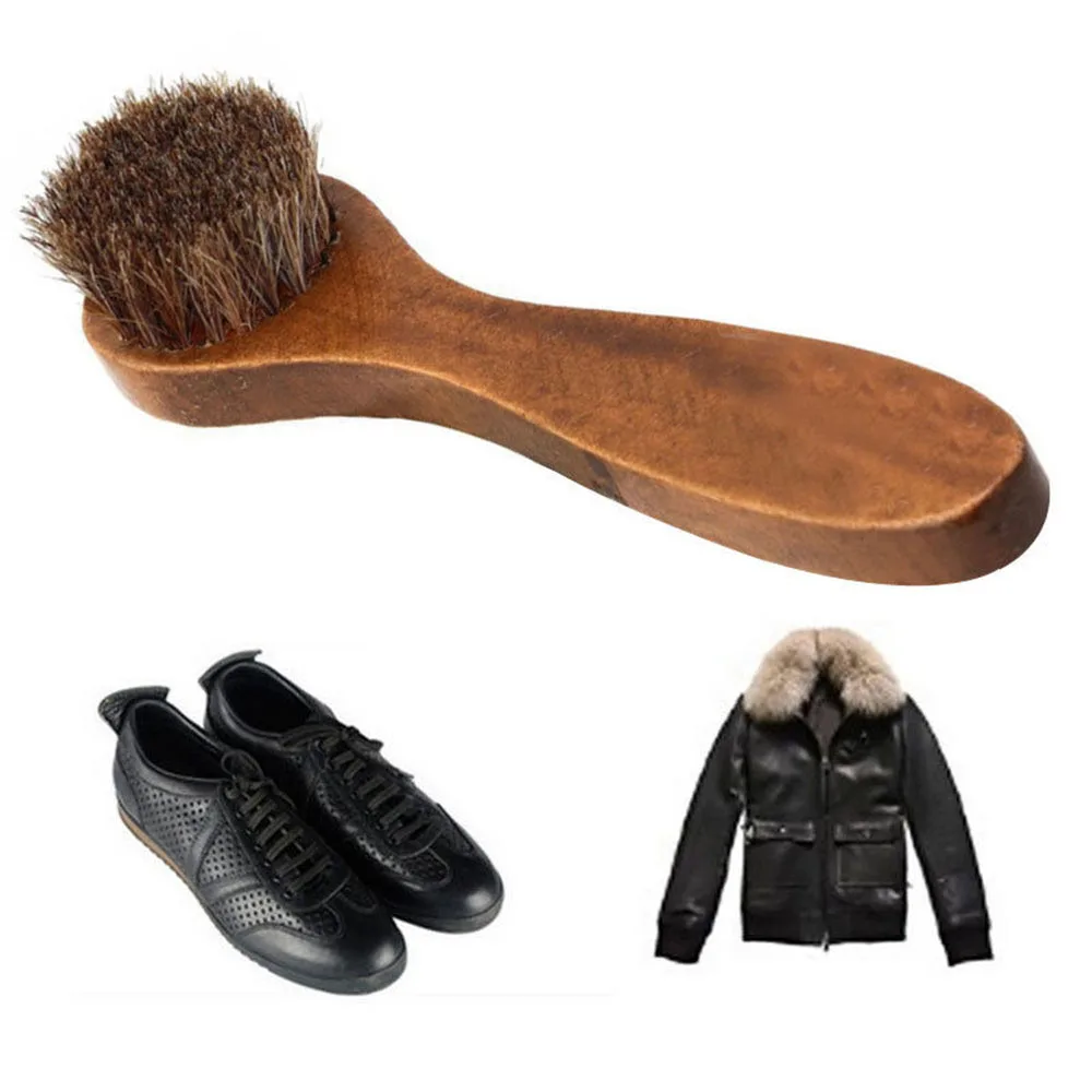 Long Wood Handle Bristle Horse Hair Brush Shoe Boot Polish Shine Cleaning Dauber Brush