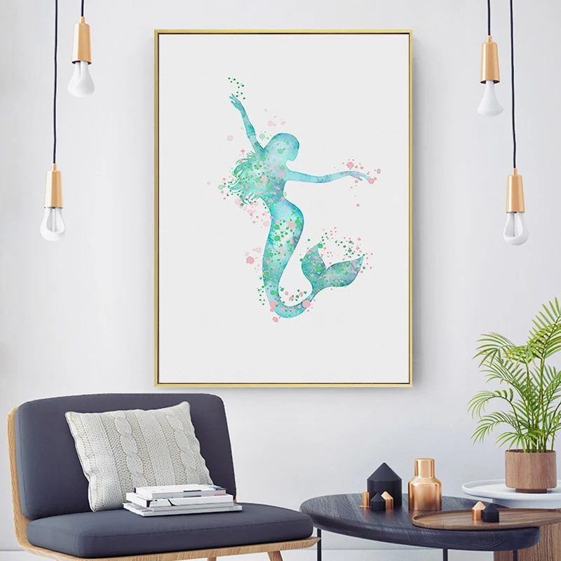 Nordic Abstract Blue Mermaid Wall Art Canvas Painting Modern Minimalist Posters and Prints Picture for Living Room Home Decor | Дом и сад
