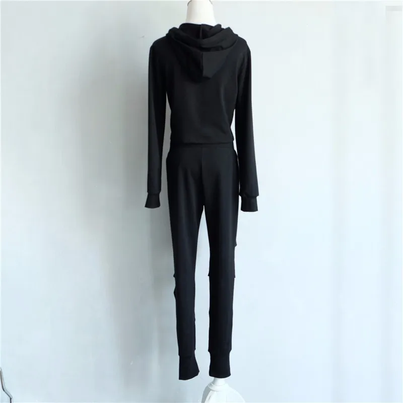Женский спортивный комплект из 2 предметов,, Ropa Deportiva Mujer, женский спортивный костюм, худи и штаны, укороченный топ, брючный комплект, черные костюмы для женщин