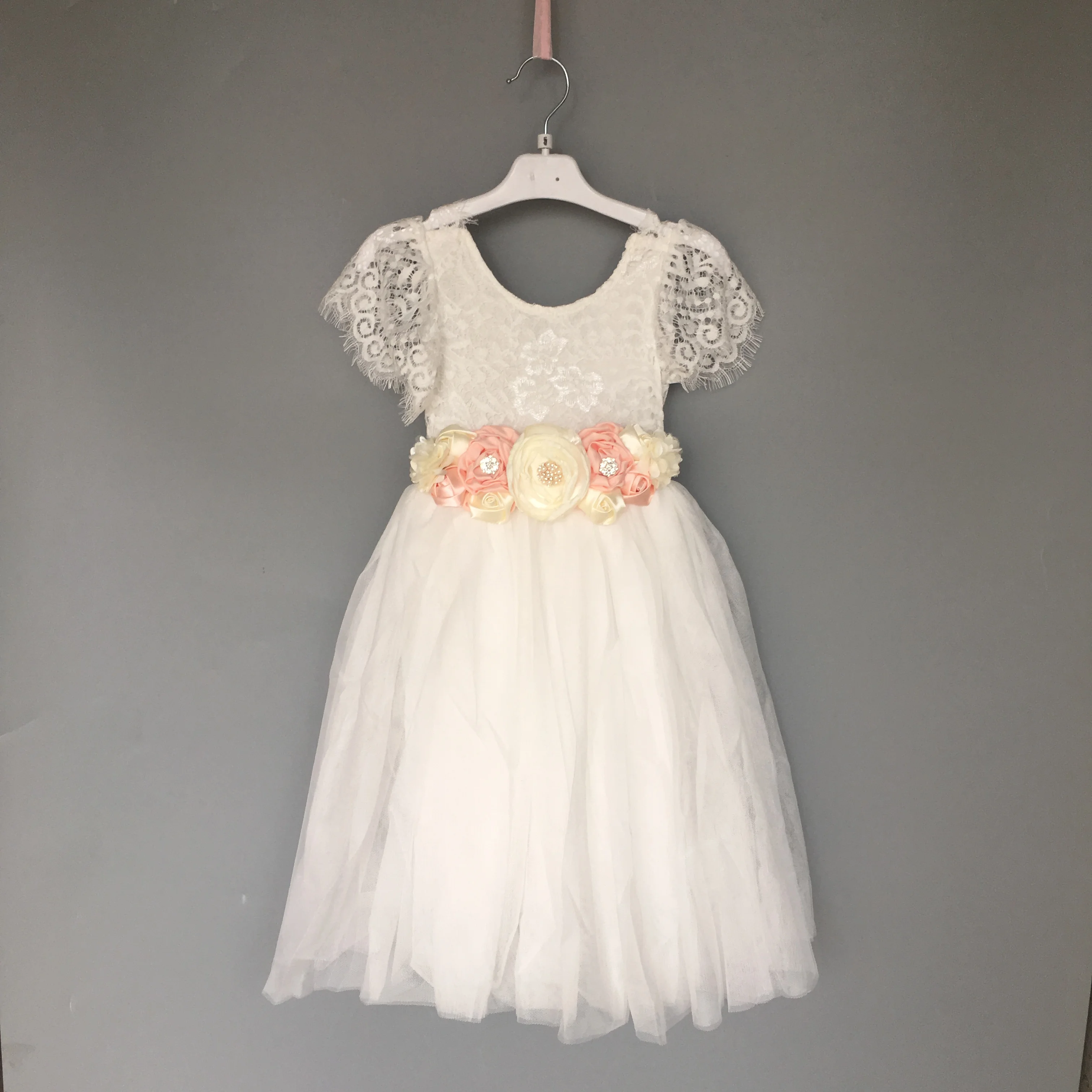 fairy girls flutter sleeve flower dress for wedding kids straight tulle lace maxi long children birthday party | Детская одежда и