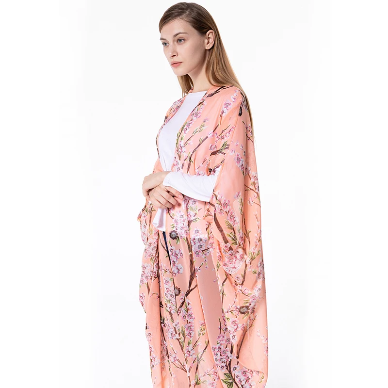 Размера плюс ropa mujer Boho abaya Дубай мусульманский корейский длинный рукав летучая мышь шифон Цветочный кимоно кардиган блузка женская одежда