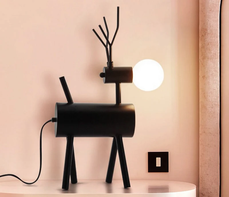 

Nordic modern contracted bedroom study bedside lamp black iron deer lamp personality creative decorative table lamp