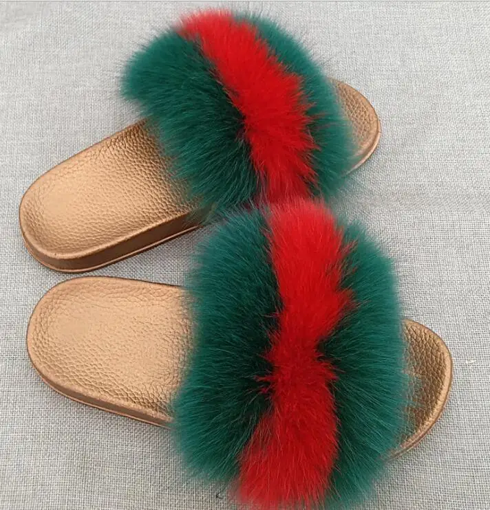 Для женщин лисий мех тапочки с натуральным мехом шлепанцы пляжные сандалии