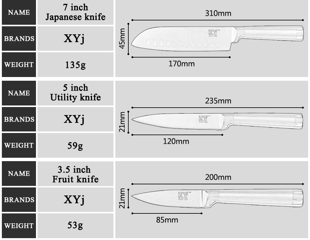 XYj 6pcs Stainless Steel Knives Set Multi-color Handle Chef Bread Slicing Utility Santoku Paring Knives Cooking Tools