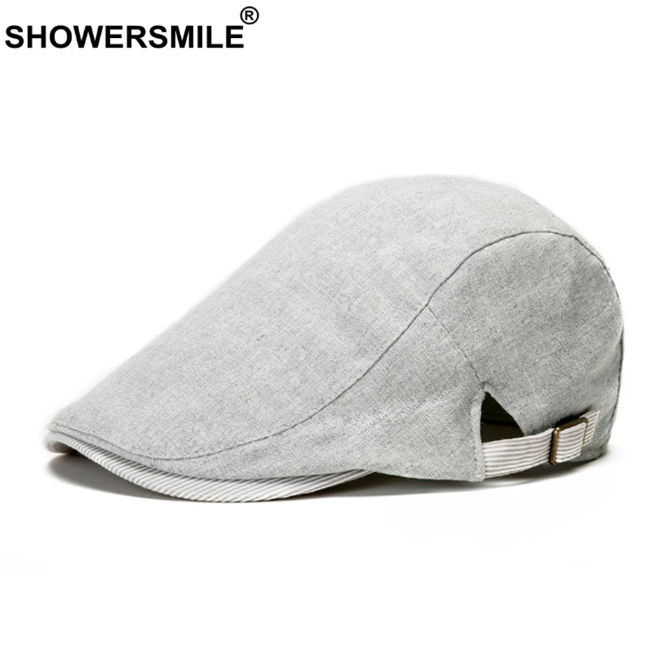 SHOWERSMILE, клетчатый мужской берет, хлопок, лен, красный цвет, плоская шапка, мужская, весна-осень, цветная шапка-Утконос, Классические Кепки для езды и кепки
