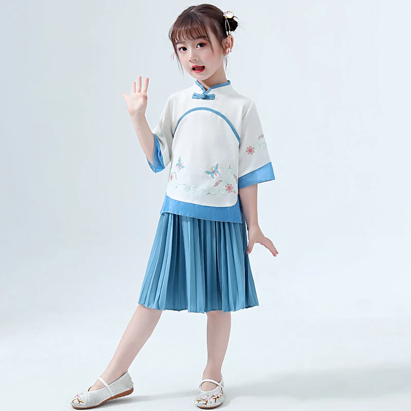Hanfu/костюм для девочек детская одежда в китайском стиле Китайский древний и традиционный костюм в стиле Тан народное танцевальное платье DQL763