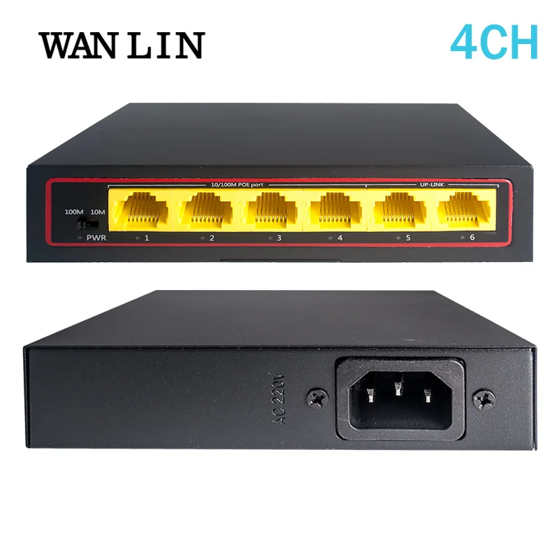 WANLIN 8 портов 4 порта PoE коммутатор 10/100 Мбит/с IEEE802.3af/at Max 120 Вт мощность для ip-камеры с