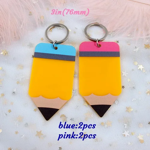 yellow set-4pcs 4 шт) 76 мм имя учителя акриловый карандаш брелок для ключей подарок для учителя, репетитор, обучающий, рюкзак тег-AC1552 - Цвет: yellow set-4pcs