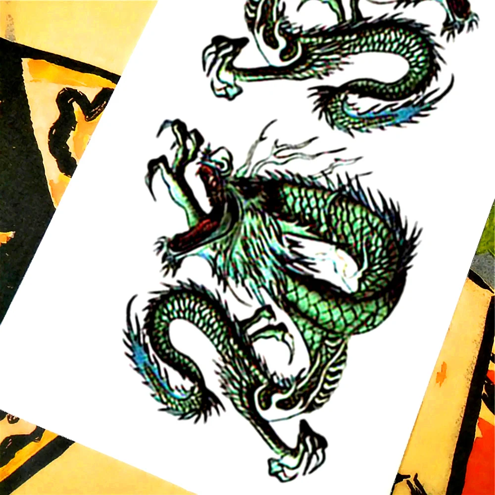 Синий китайский дракон временные татуировки тело искусство рука флэш наклейки