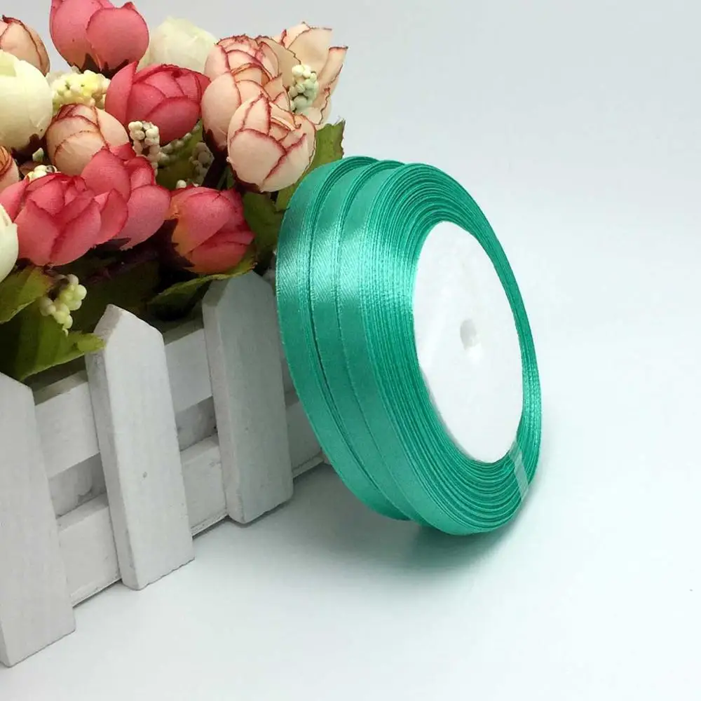 Mint green 15 цветов сплошной цвет 1 рулон 25 ярд 1/"(6 мм) односторонняя атласная лента, 25 ярдов/рулон вариант цвет подарок Свадебная Упаковка Декор - Цвет: Mint green