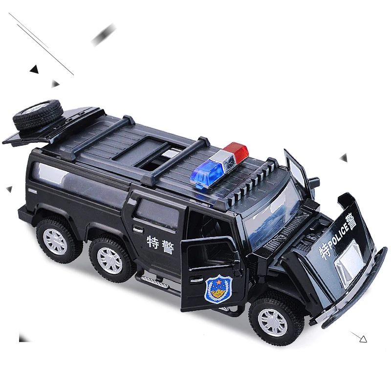 Alloy acousto-optic pull back 6 wheels police cross-country car model collection Children's day birthday new year gift 1:32 |